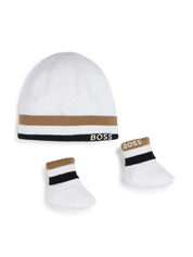 BOSS Kidswear striped fine-knit beanie set