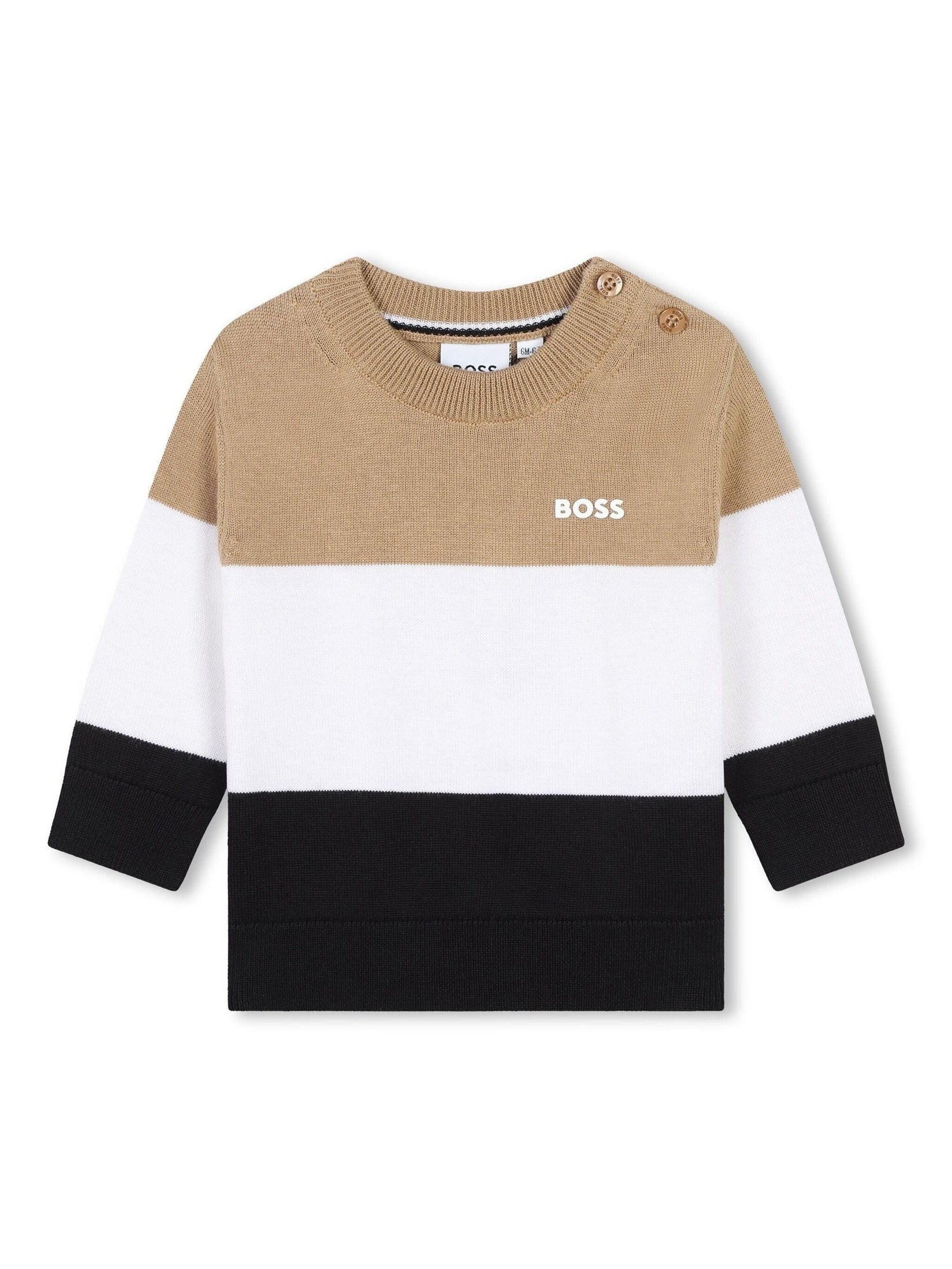 Boss kidswear logo-embroidered colourblock jumper
