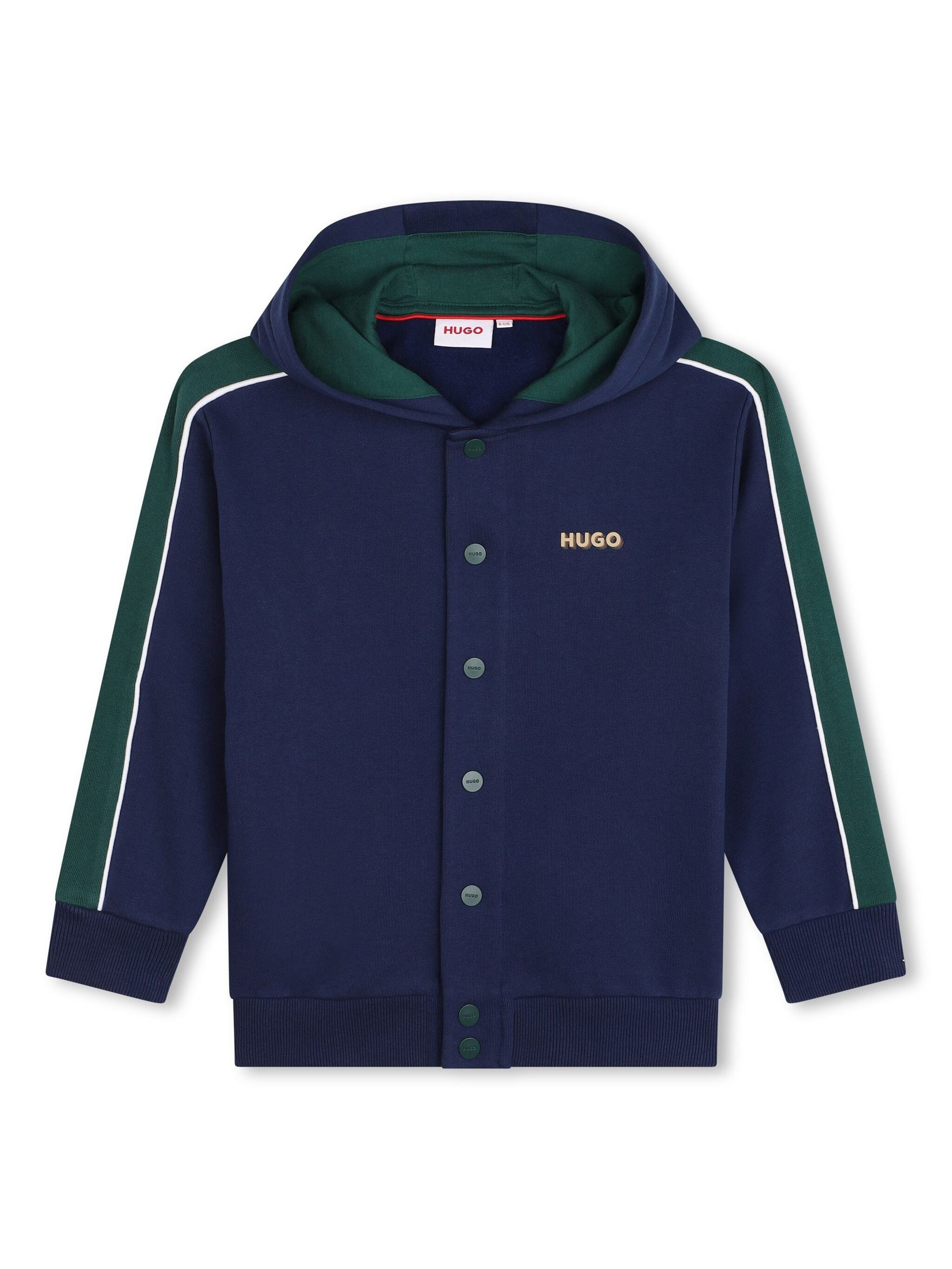 HUGO KIDS panelled logo-print hoodie