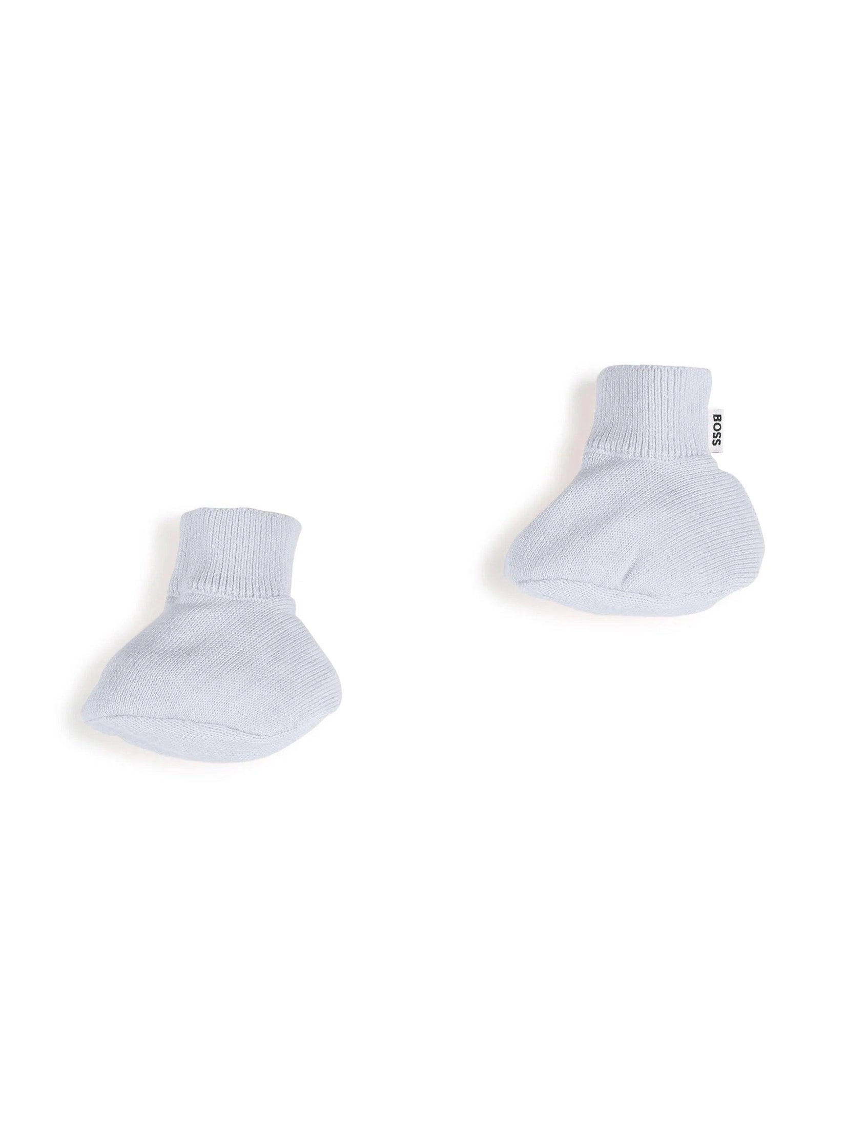 Boss kidswear logo-embroidered cotton beanie and slipper set