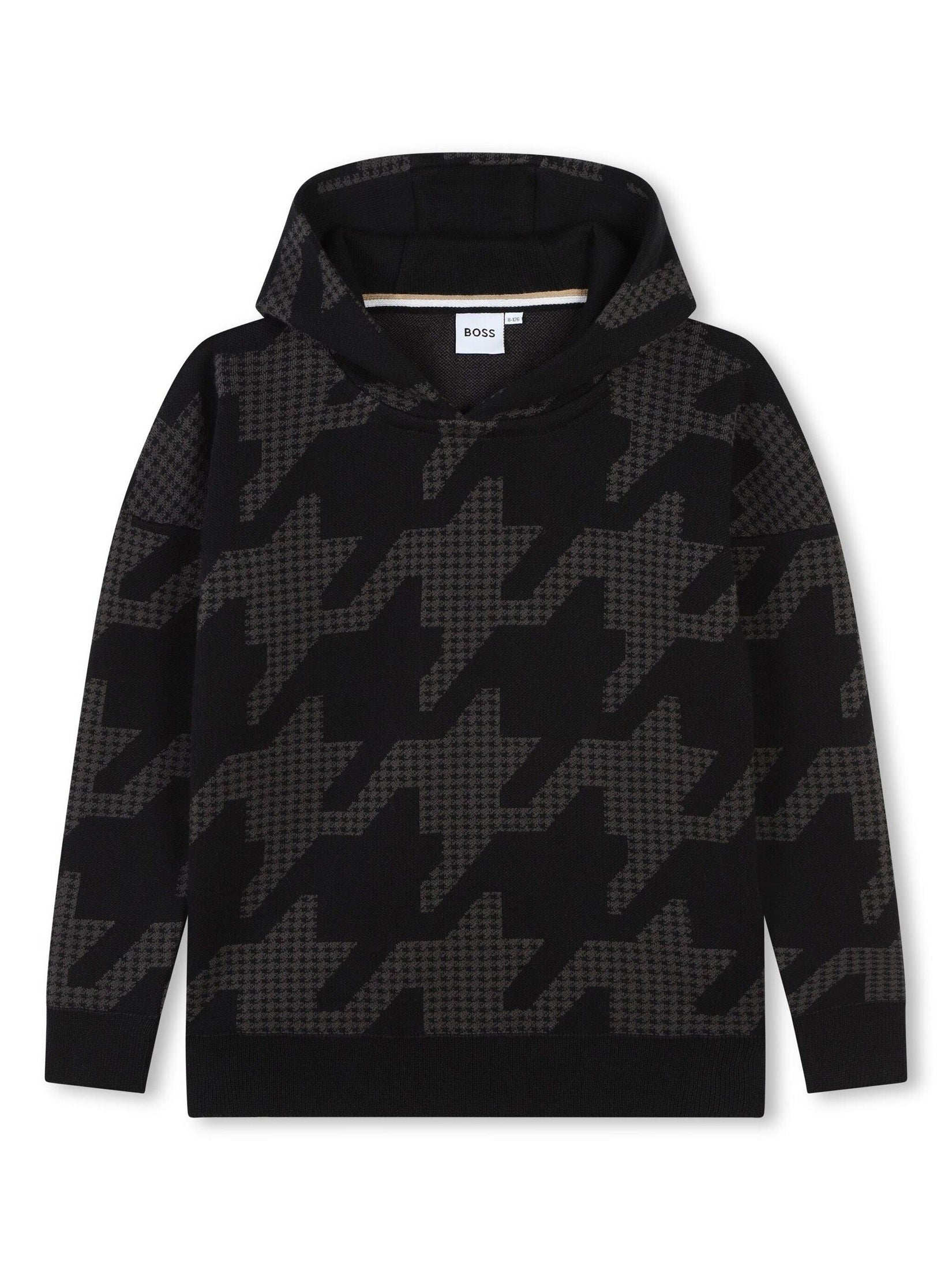 Boss kidswear houndstooth-print cotton hoodie