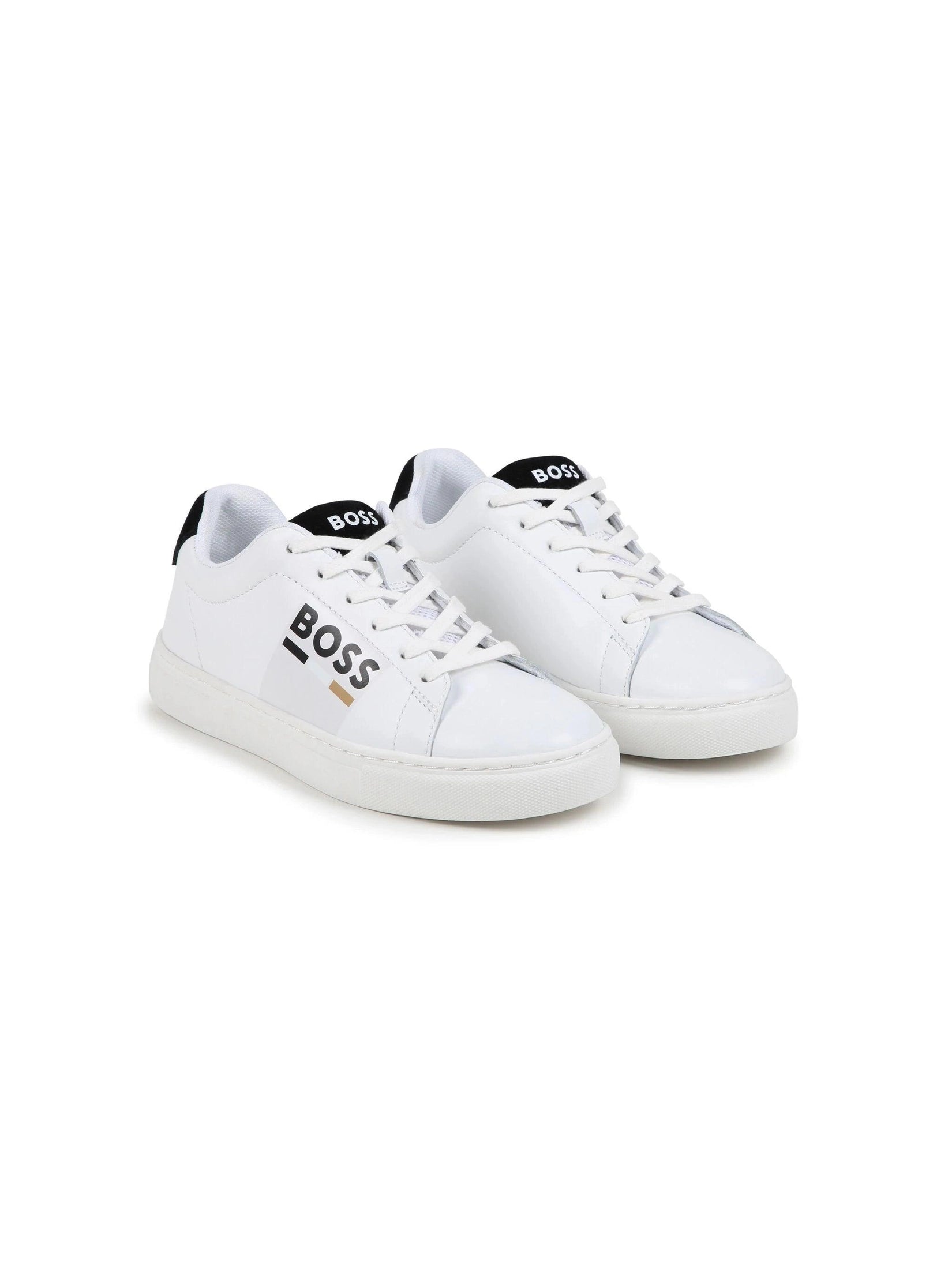 Boss kidswear logo-print leather sneakers