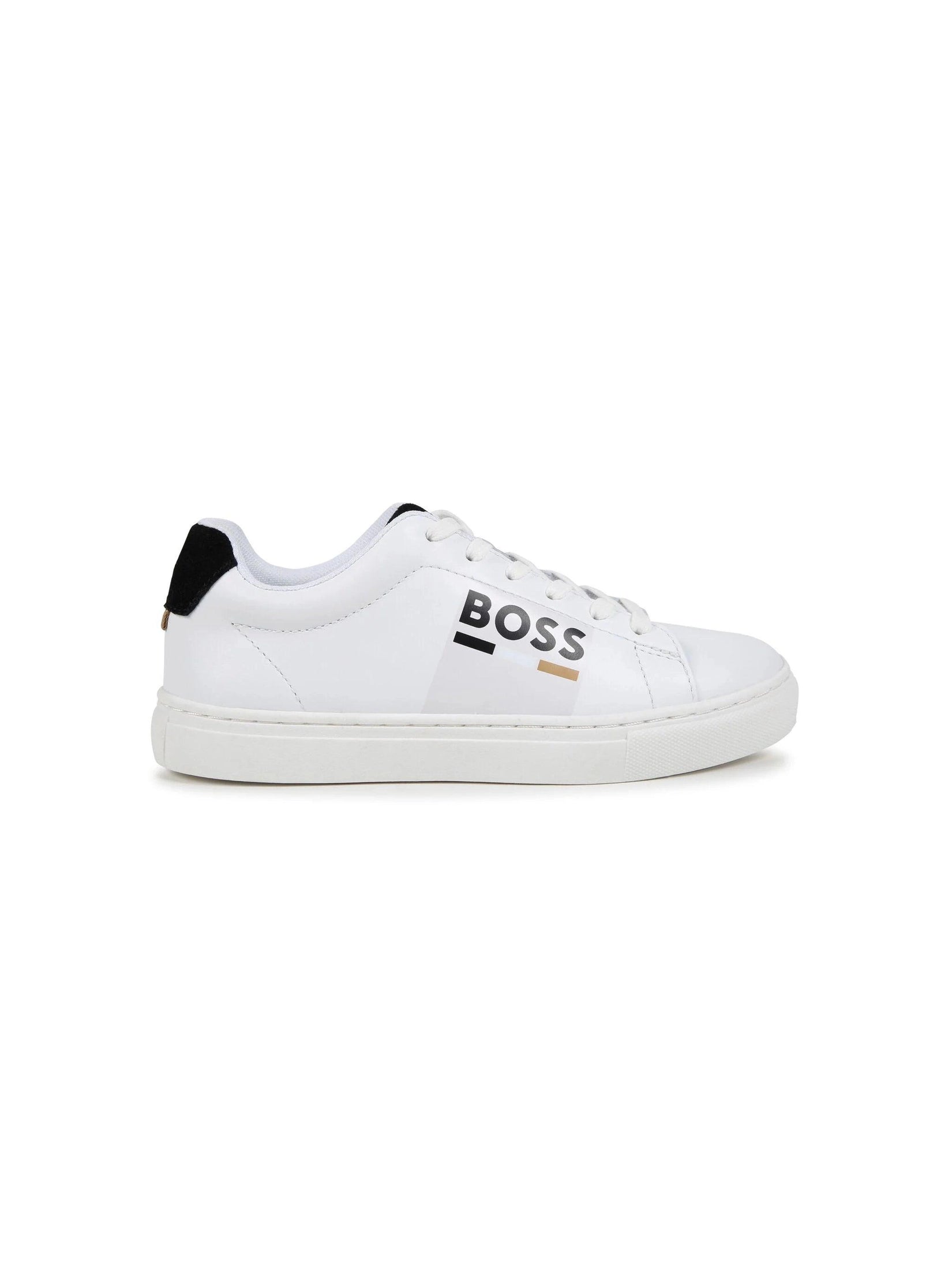 Boss kidswear logo-print leather sneakers