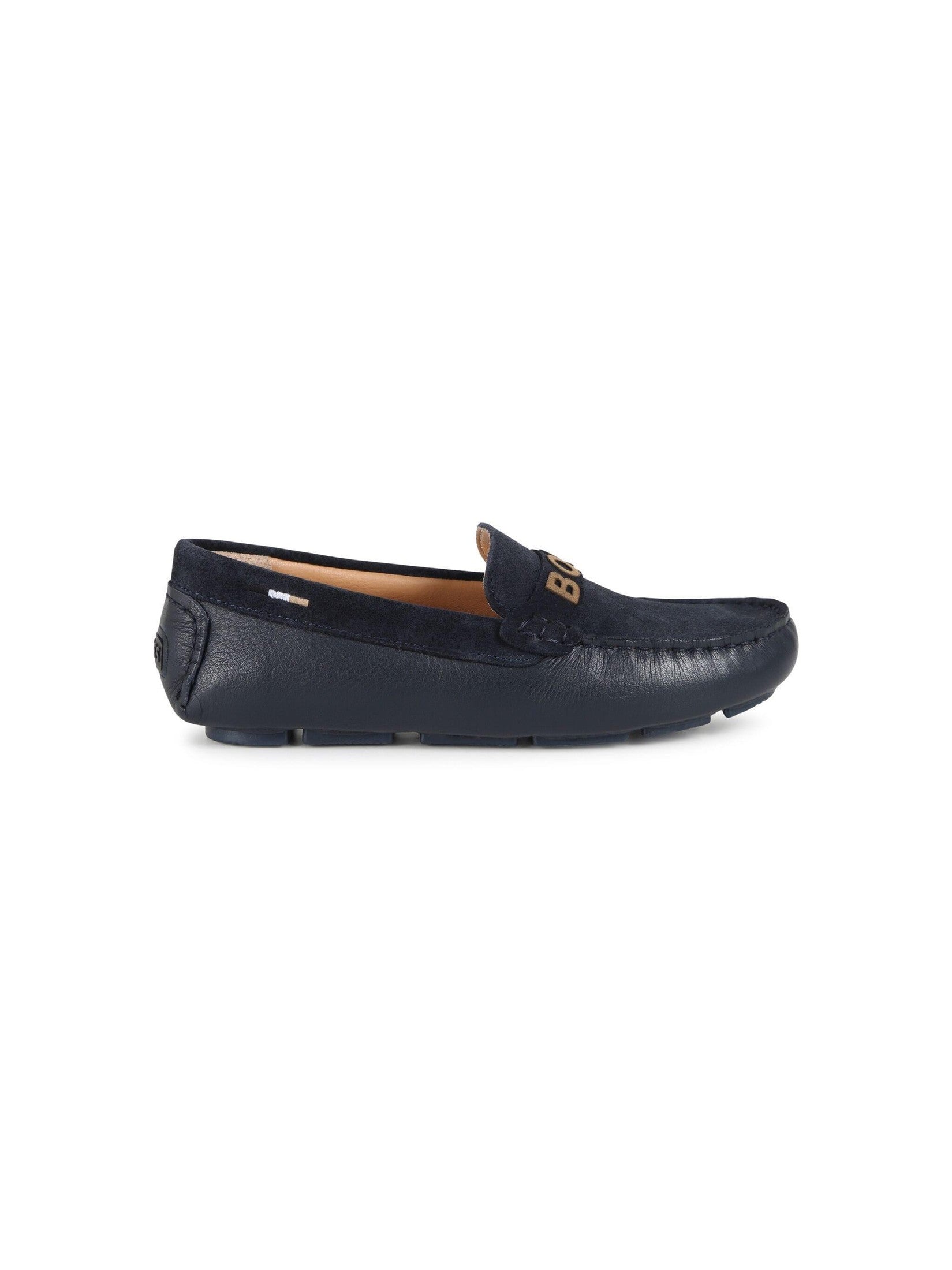 Boss kidswear logo-strap leather loafers