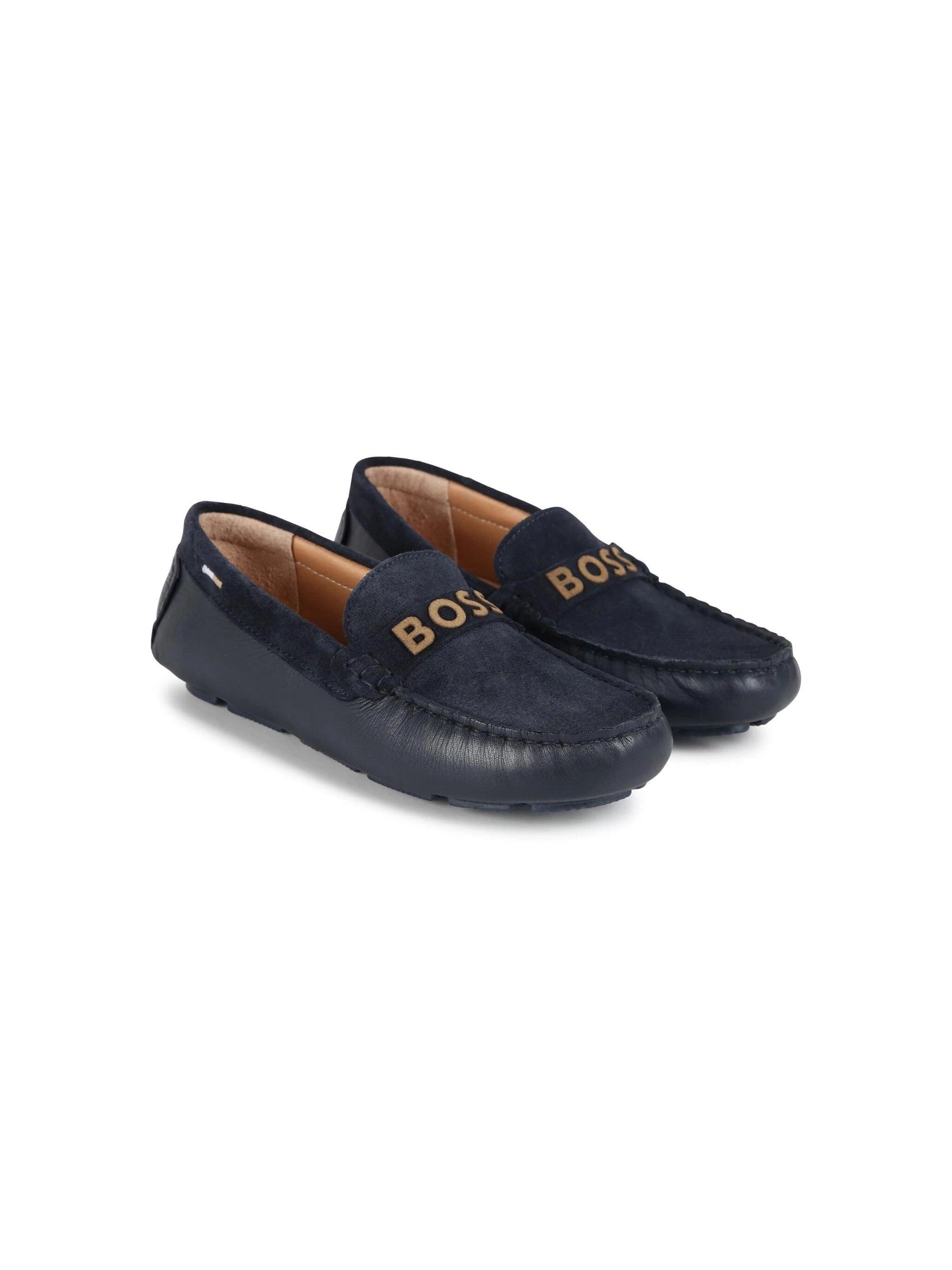 Boss kidswear logo-strap leather loafers