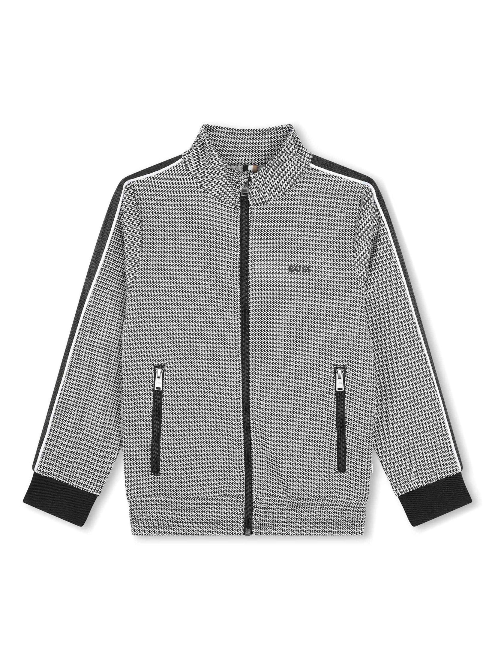 Boss kidswear houndstooth-pattern zip-up sweatshirt