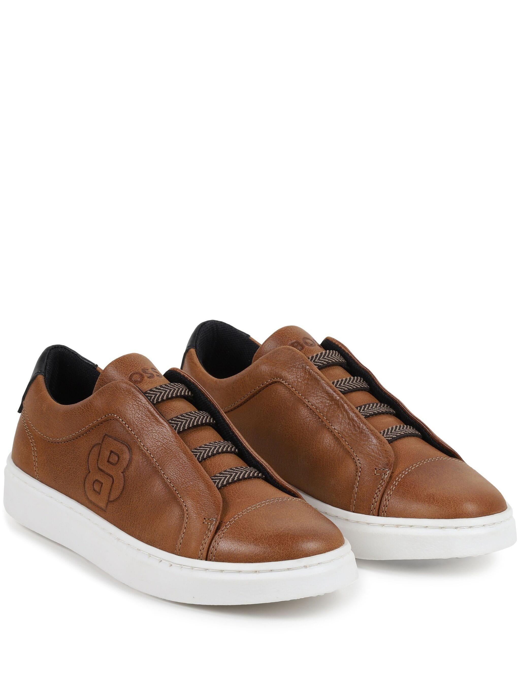 BOSS Kidswear Double B-embossed leather sneakers