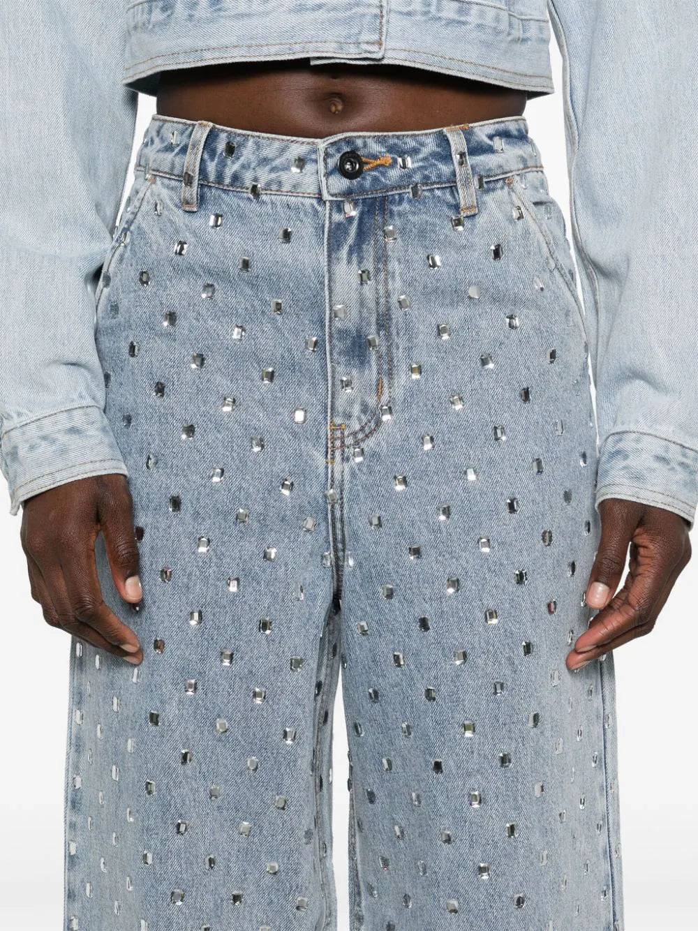 SQUARE RHINESTONE DENIM JEANS