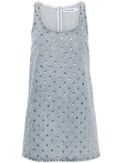 SQUARE RHINESTONE DENIM MINI DRESS