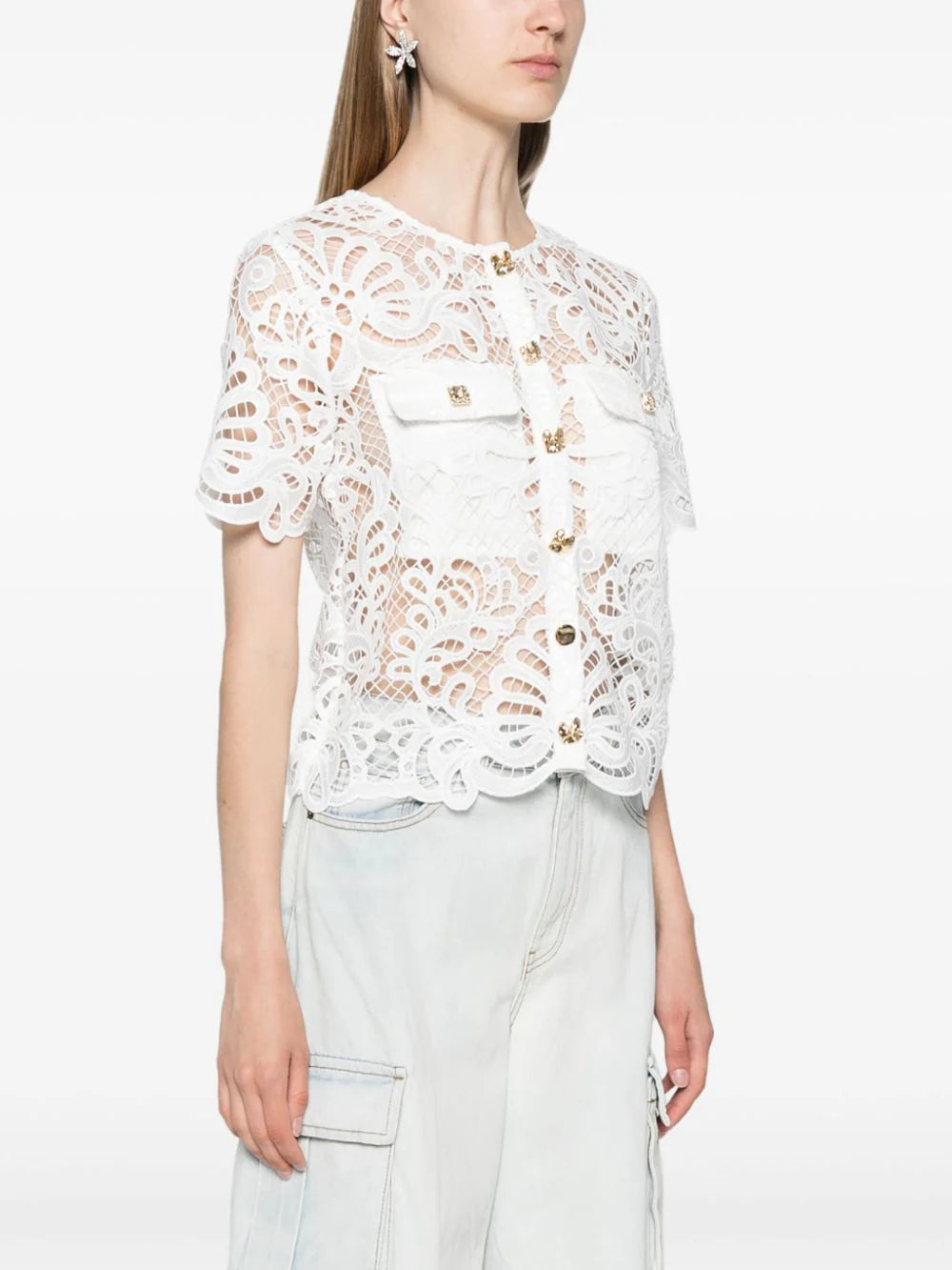 WHITE GUIPURE LACE TOP