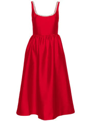 RED TAFFETA DIAMANTE MIDI DRESS