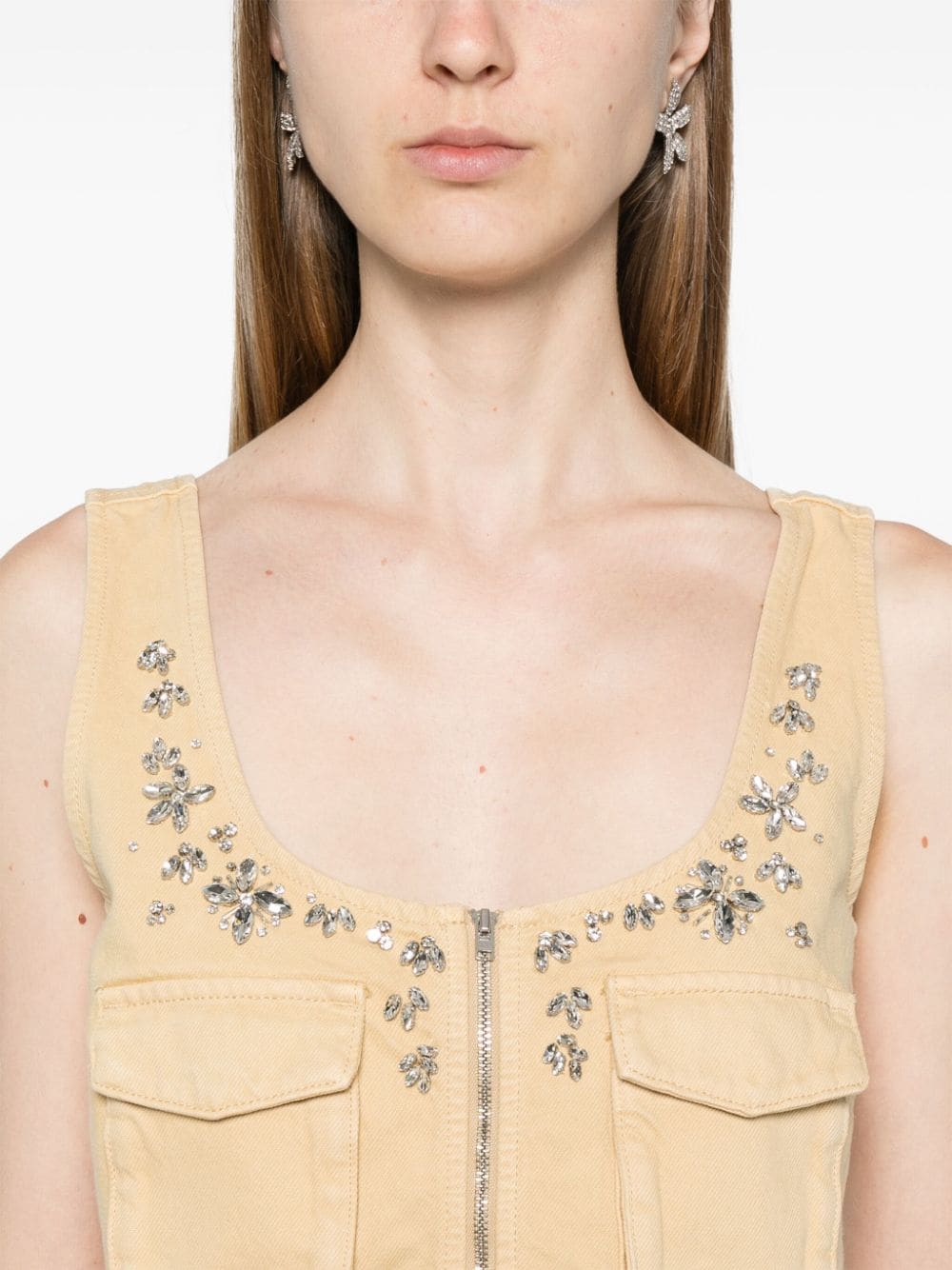 EMBELLISHED DENIM CARGO TOP