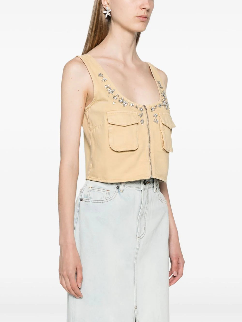 EMBELLISHED DENIM CARGO TOP