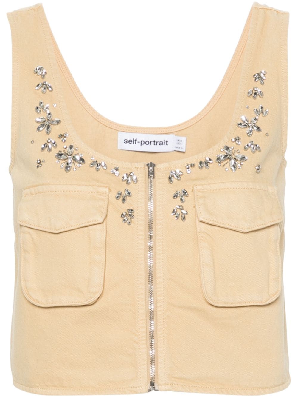 EMBELLISHED DENIM CARGO TOP