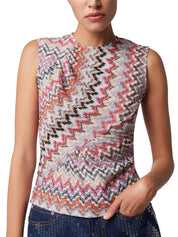 Zigzag crew-neck tank top with gathers