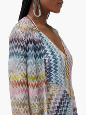 Long cardigan in viscose blend zig zag lamé