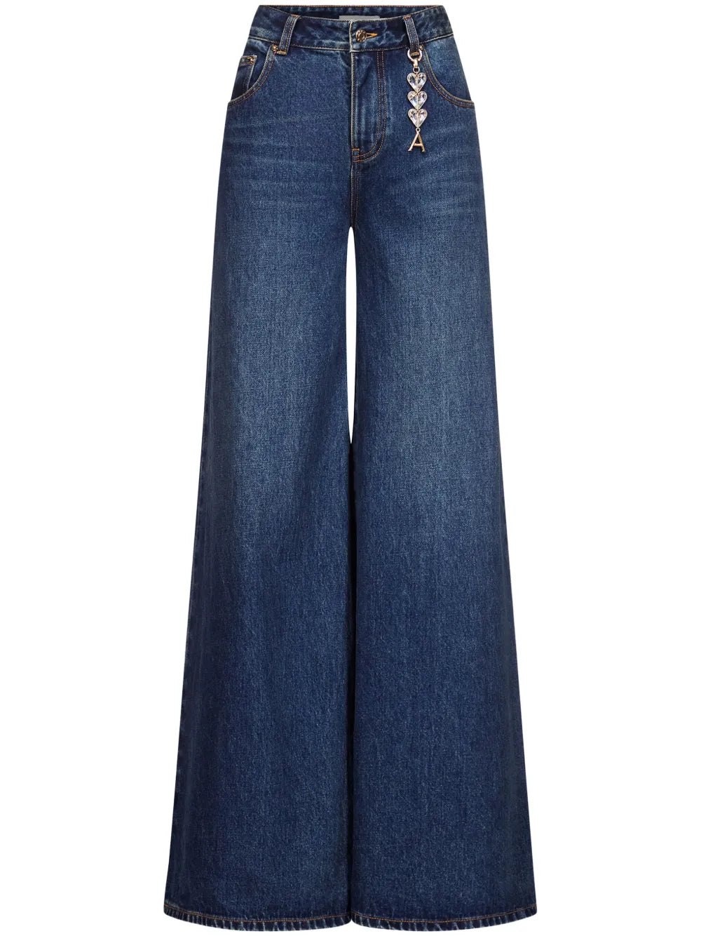 CRYSTAL HEART CHARM WIDE LEG JEAN