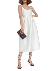 WHITE TAFFETA DIAMANTE MIDI DRESS