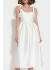 WHITE TAFFETA DIAMANTE MIDI DRESS