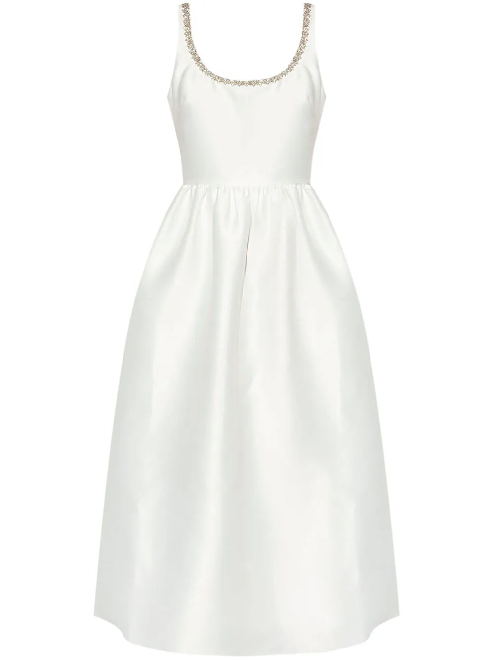 WHITE TAFFETA DIAMANTE MIDI DRESS