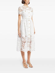 WHITE COTTON LACE BUTTON MIDI DRESS