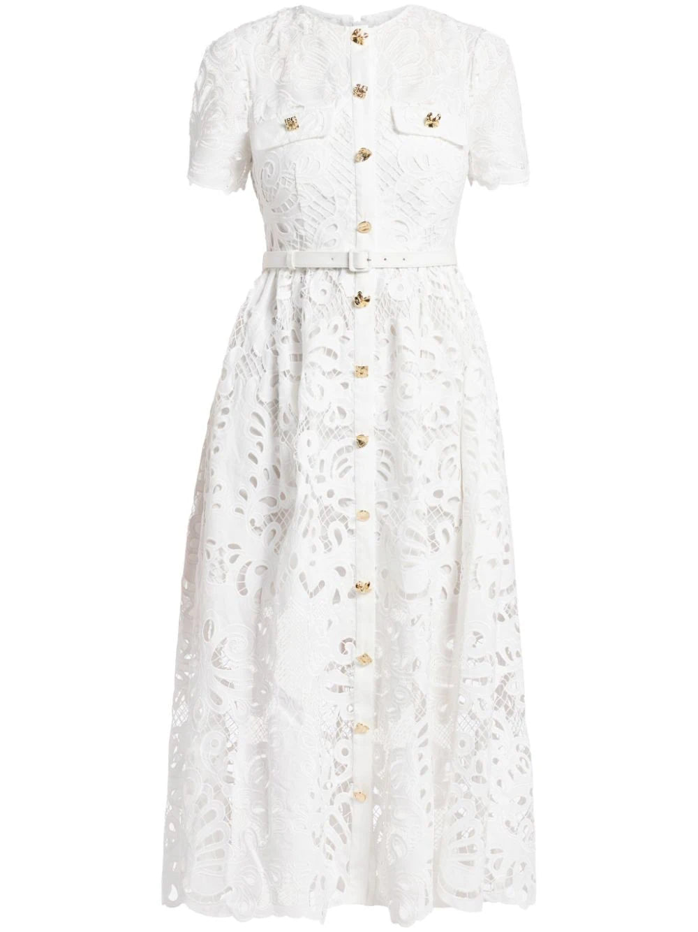 WHITE COTTON LACE BUTTON MIDI DRESS