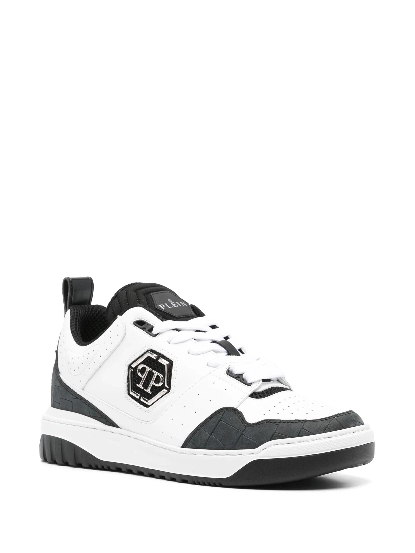 Croco printed leather lo-top sneakers