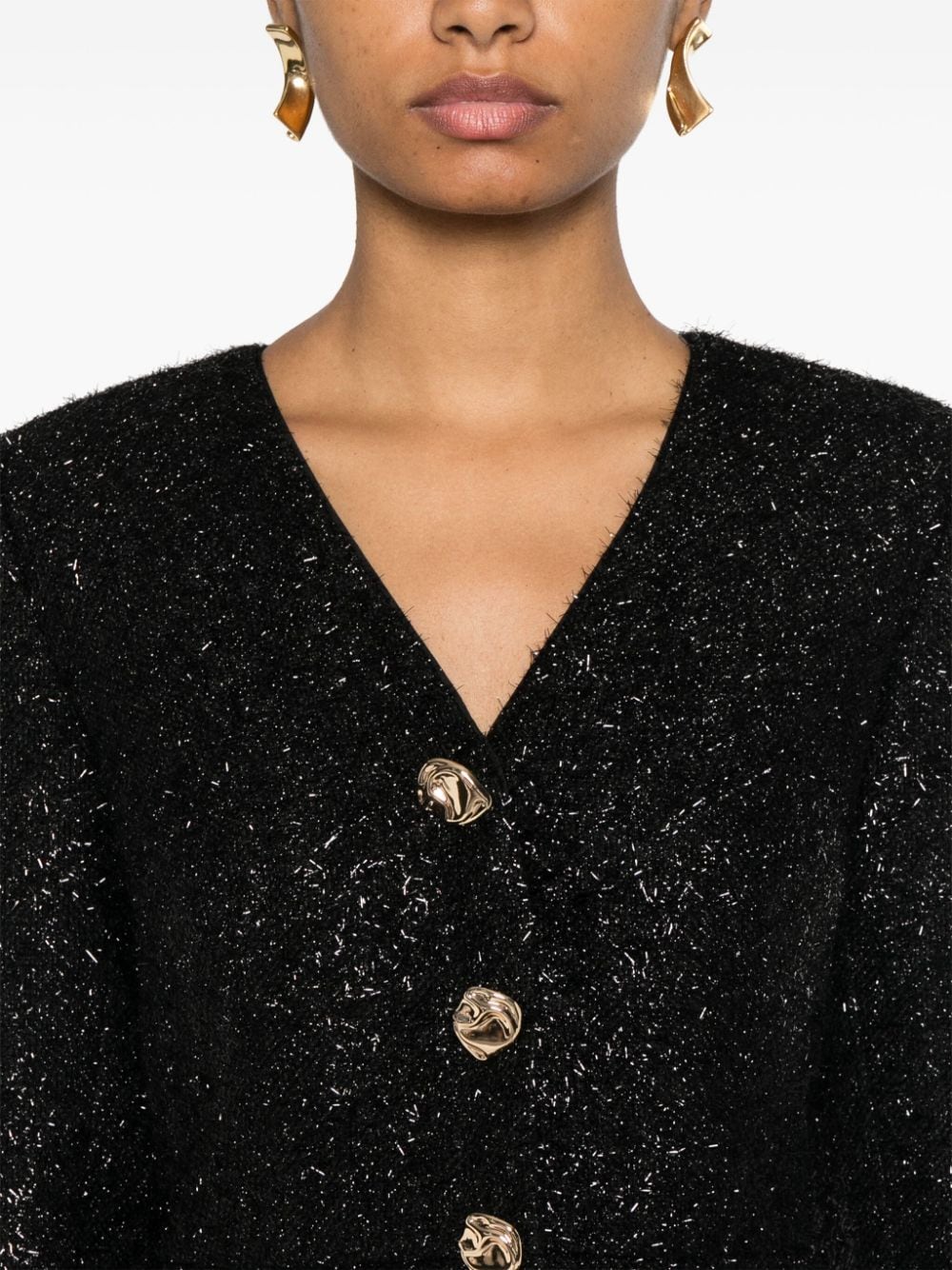 BLACK TINSEL BOUCLE CHIFFON MIDI DRESS