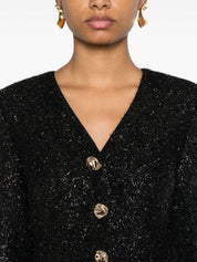 BLACK TINSEL BOUCLE CHIFFON MIDI DRESS