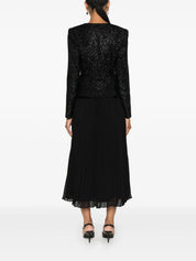 BLACK TINSEL BOUCLE CHIFFON MIDI DRESS