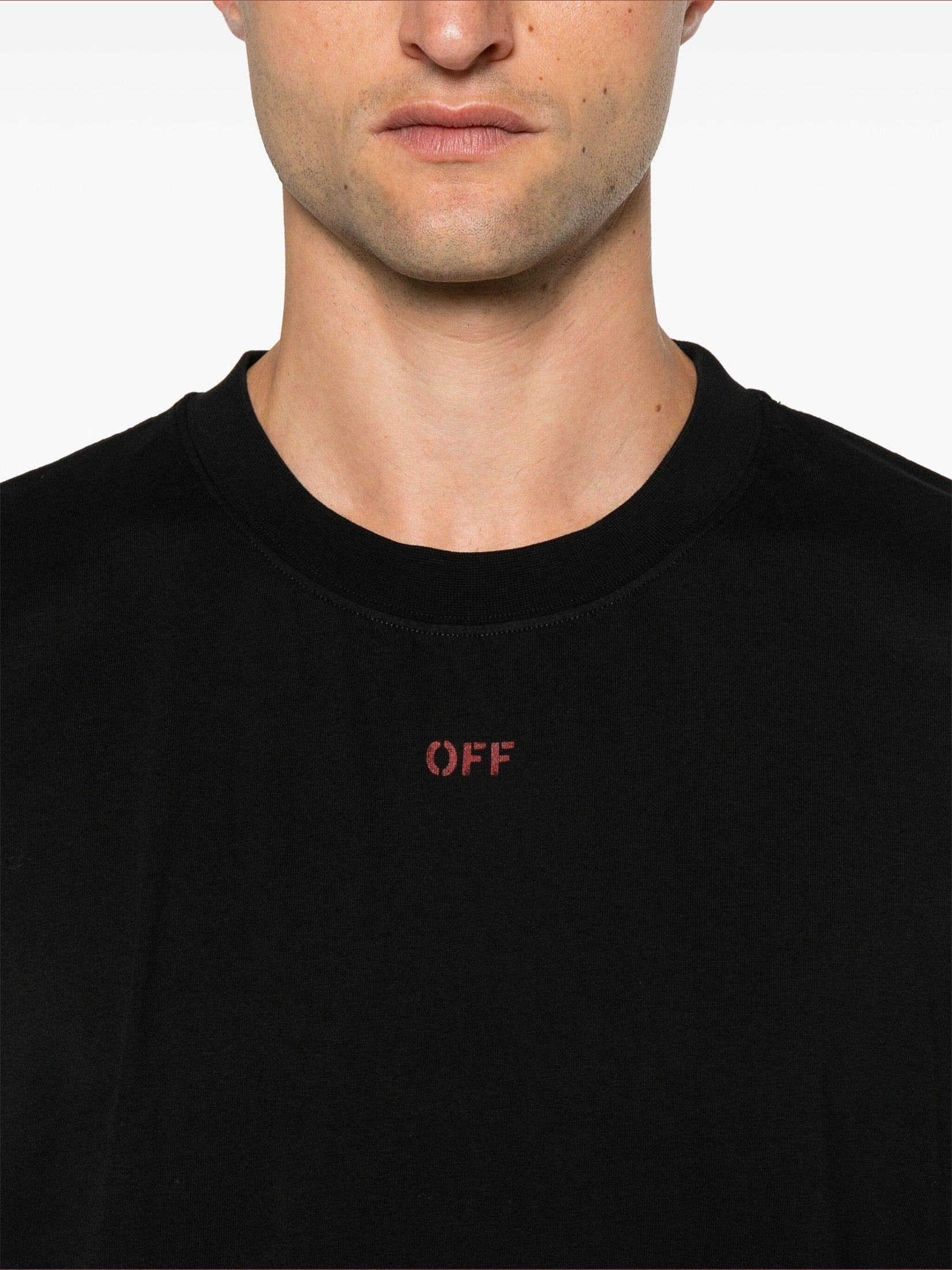 Off stamp slim s/s tee black - red