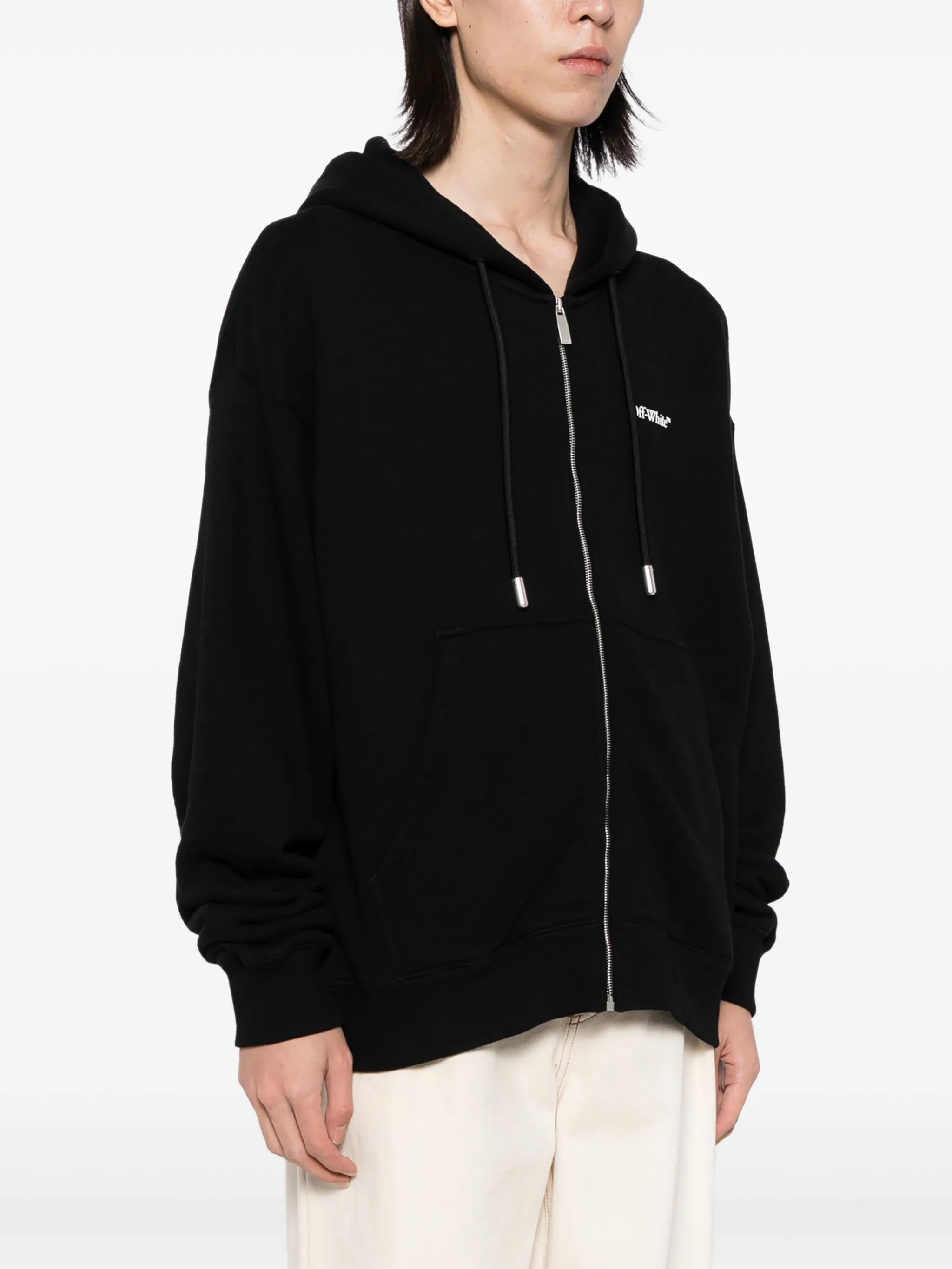 WINDY ARROW ZIP SKATE HOODIE BLACK - WHI