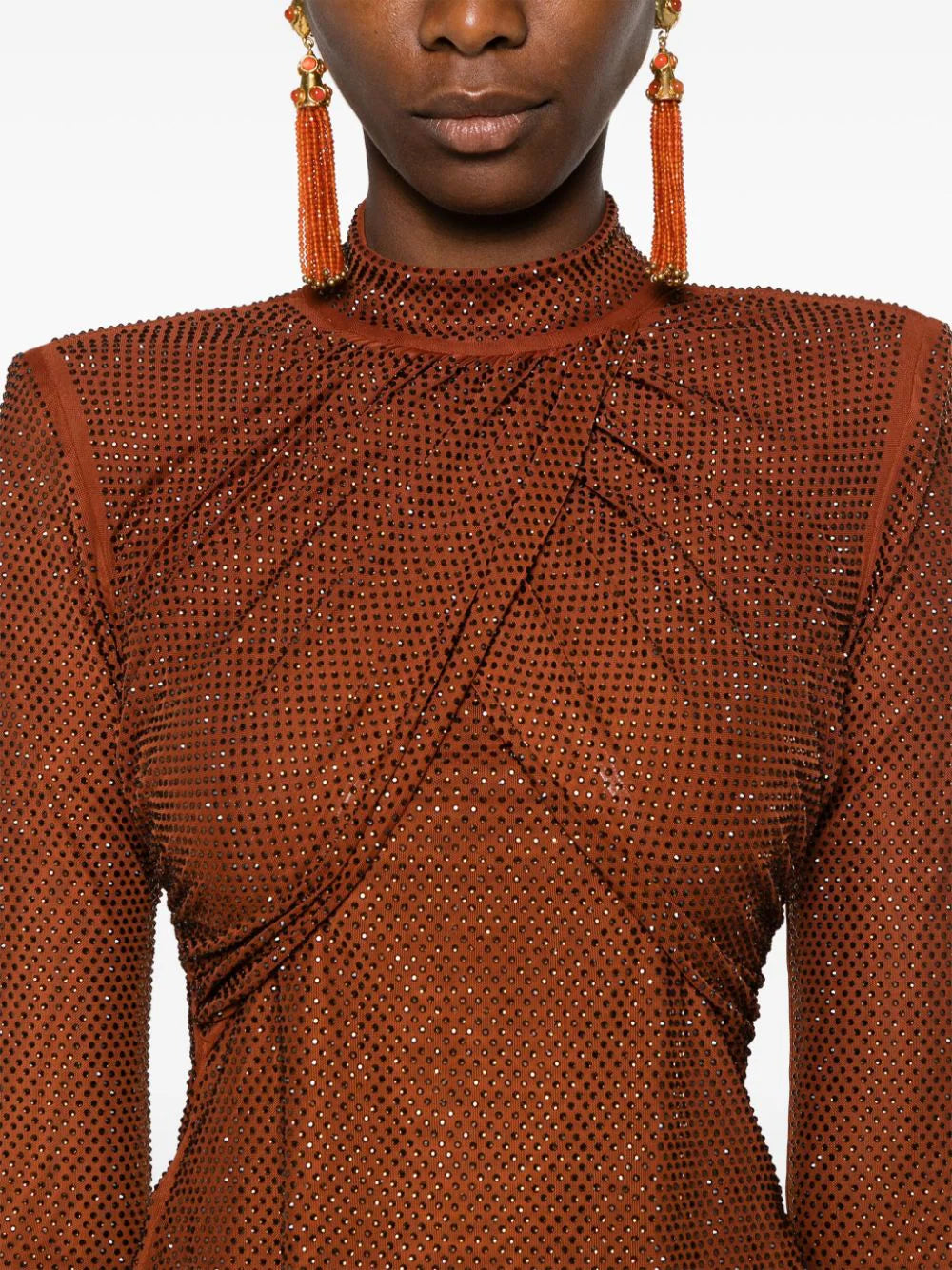 BROWN RHINESTONE MESH TOP