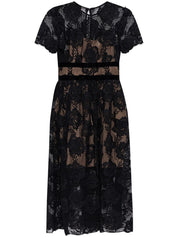 BLACK LACE VELVET BOW MIDI DRESS