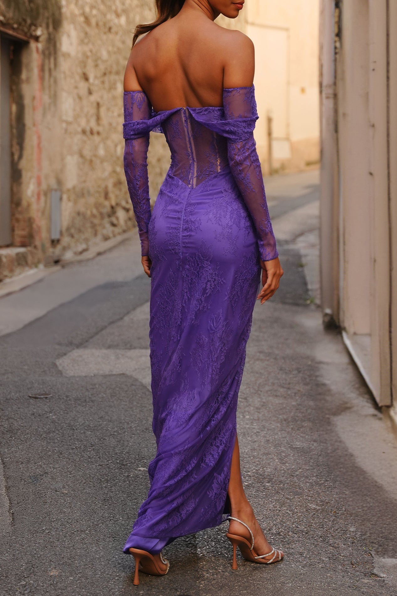 Ines Stretch Lace Dress in Amethyst