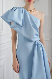 Rhisa One-Shoulder Scuba Dress in Sky Blue