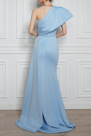Rhisa One-Shoulder Scuba Dress in Sky Blue