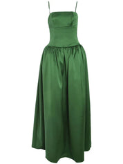 GREEN SATIN BANDEAU MAXI DRESS