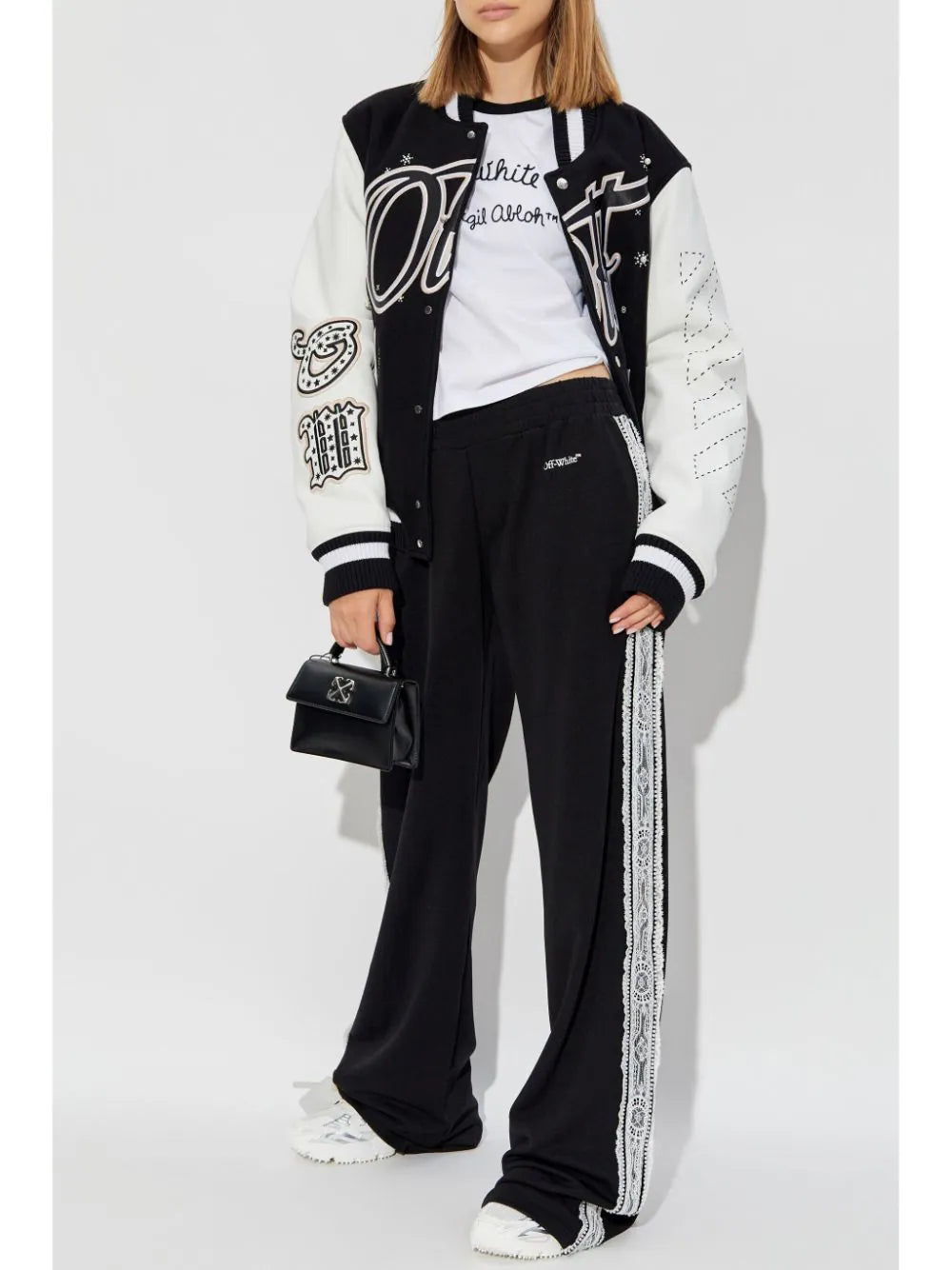 LACE BAND TRACK PANTS BLACK - WHITE