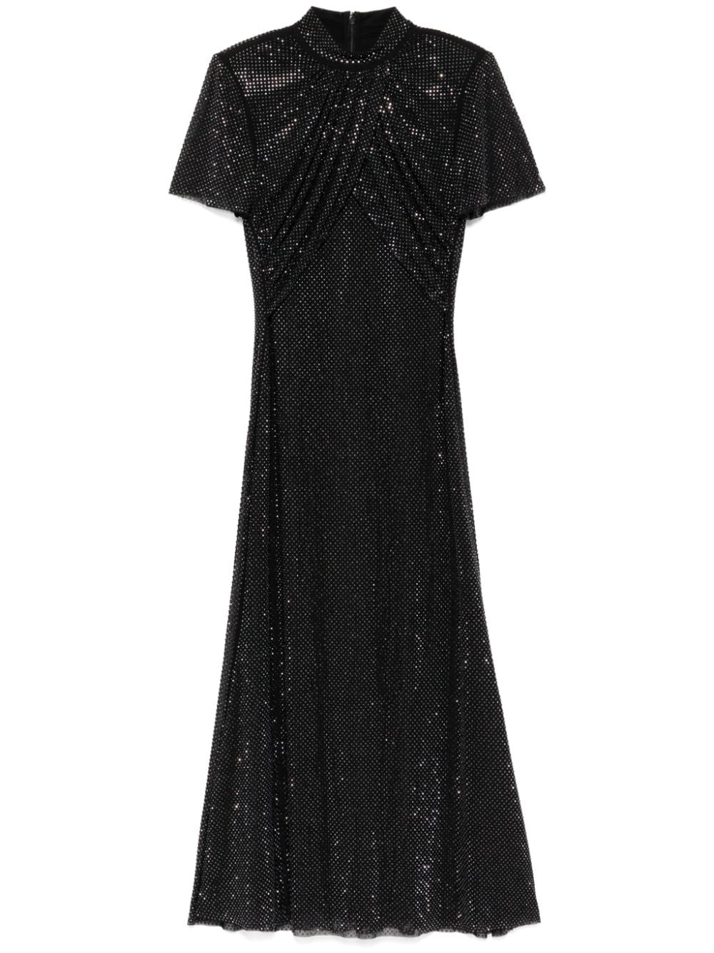 BLACK RHINESTONE MESH MIDI DRESS