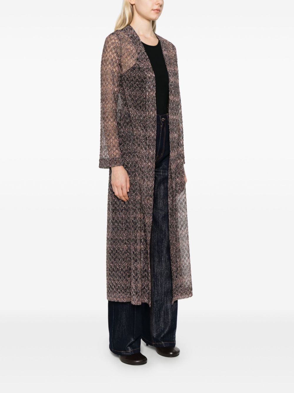 Long cardigan with lamé lace motif