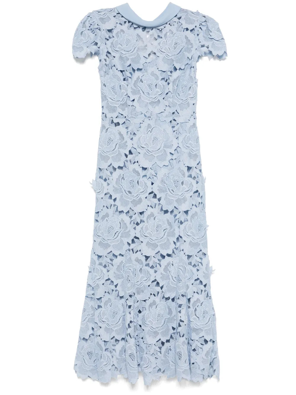 BLUE FLOWER LACE CONTRAST COLLAR MIDI DRESS