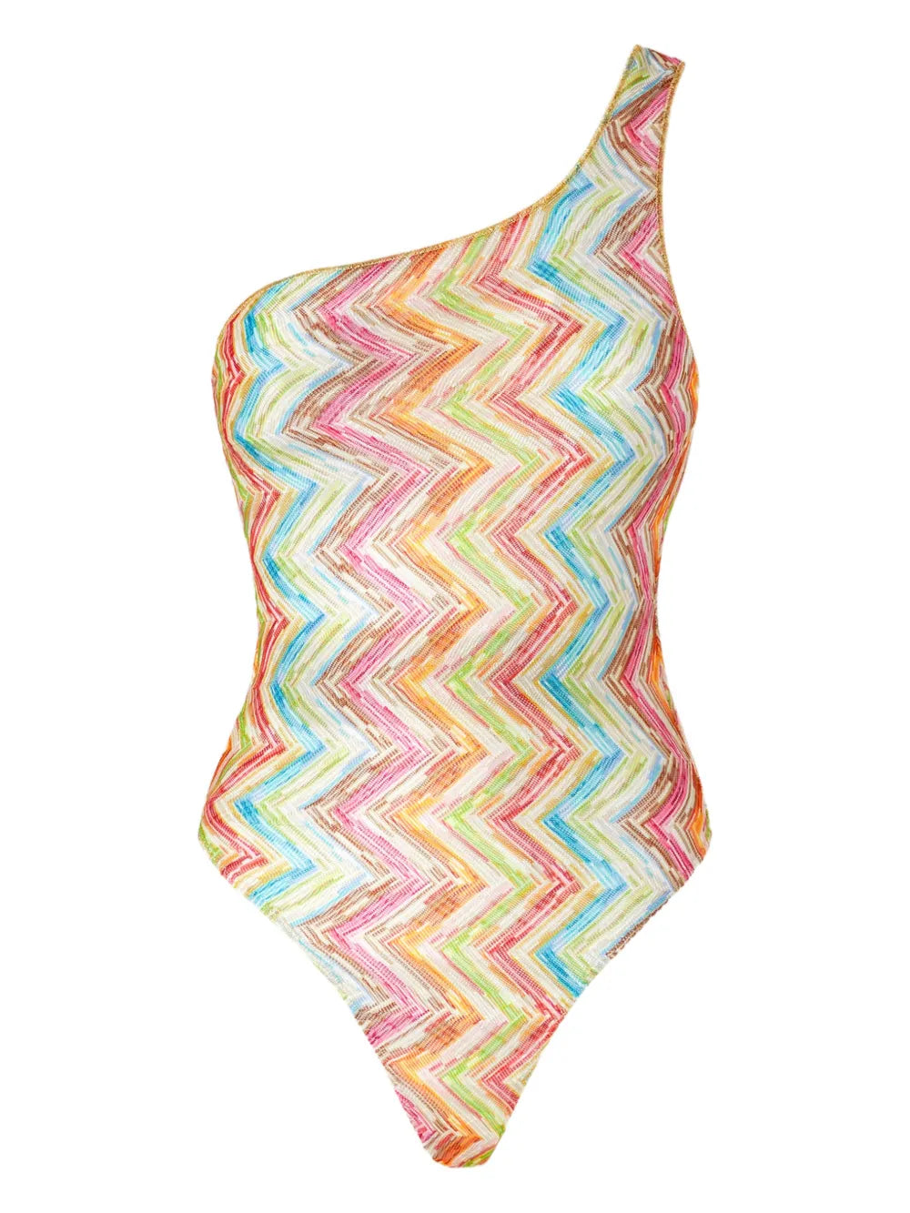 One-shoulder one-piece swimsuit in printed tulle