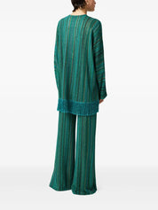 Zigzag long-sleeved blouse with sequins and fringes