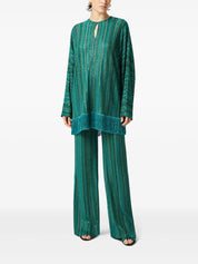 Zigzag long-sleeved blouse with sequins and fringes