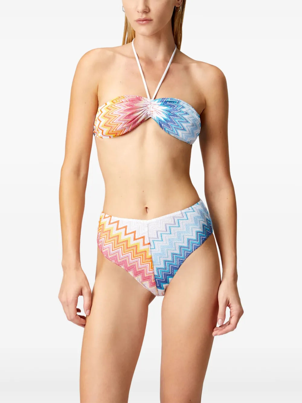 Bandeau bikini in zig zag lamé viscose blend