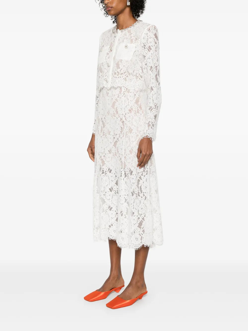 WHITE LACE EMBELLISHED MIDI DRESS