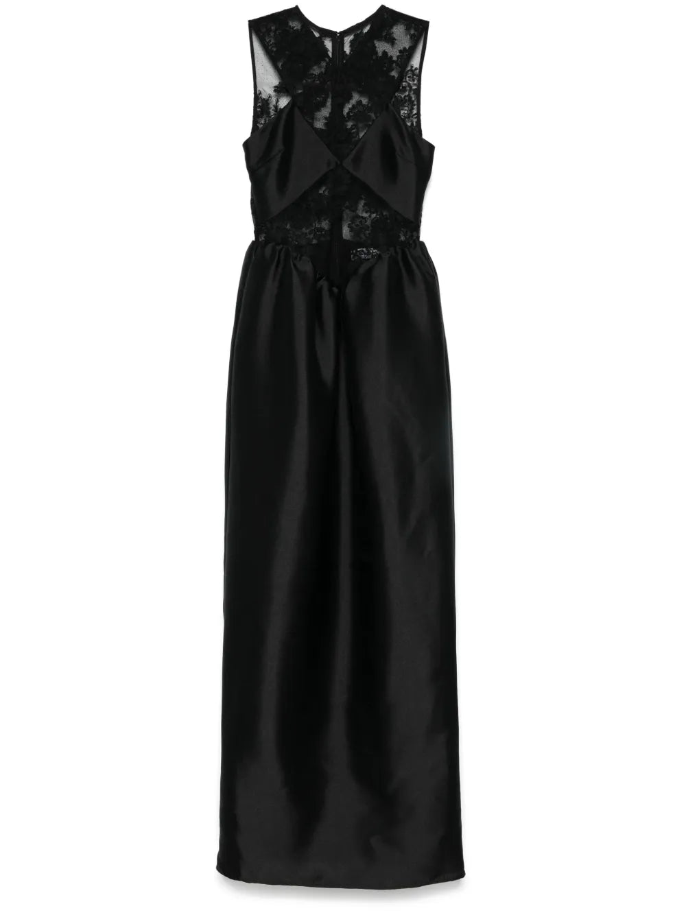 BLACK LACE TAFFETA MAXI DRESS