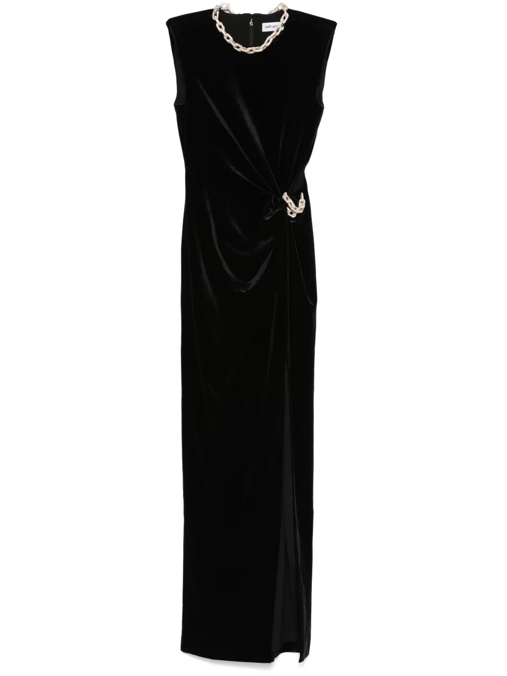 BLACK VELVET EMBELLISHED MAXI DRESS