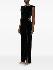 BLACK VELVET EMBELLISHED MAXI DRESS